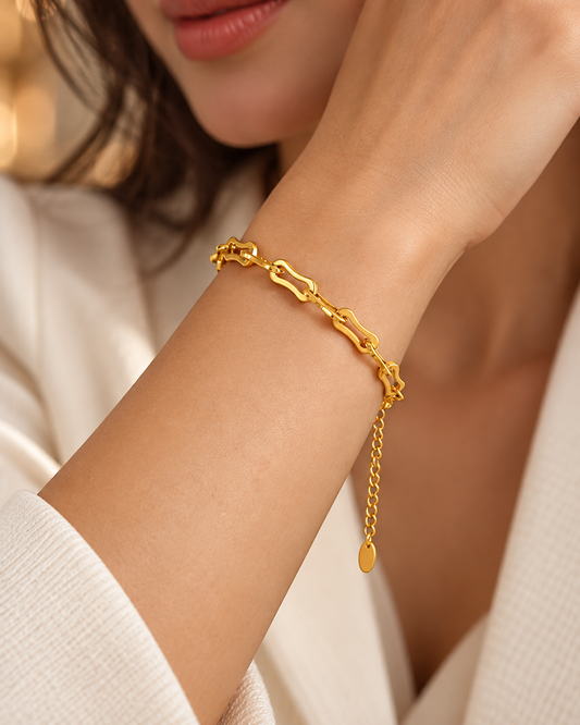 Sculpted Wave Link 18K Gold-Plated Bracelet