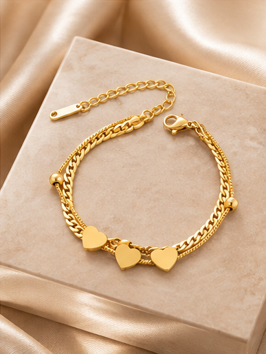 Triple Heart Layered Gold Bracelet