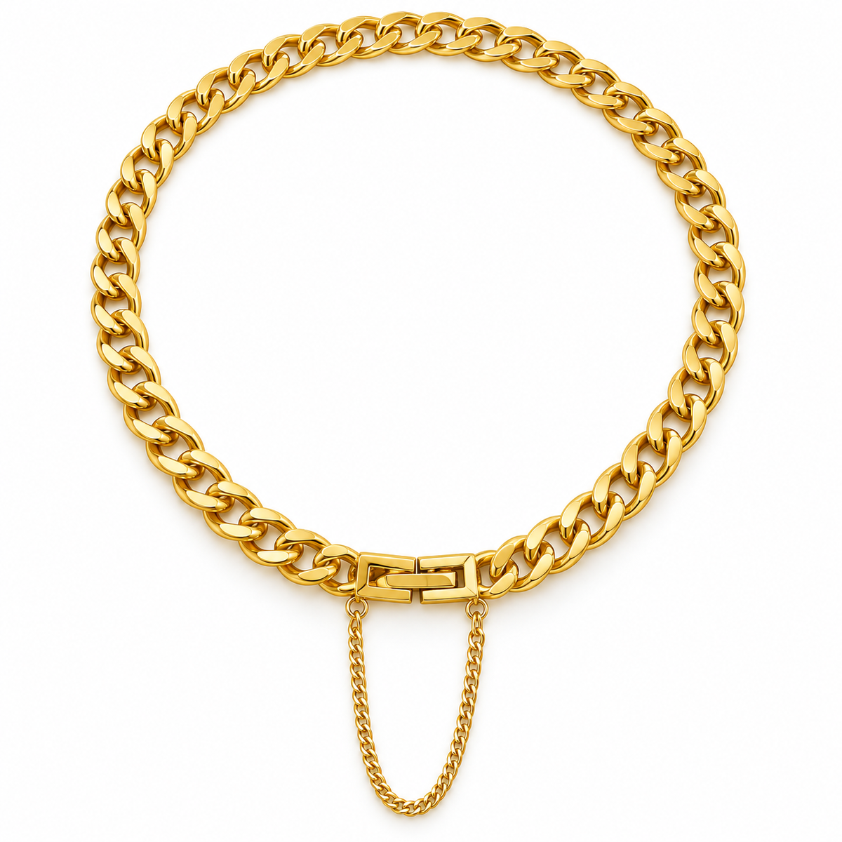 Bold Gold Curb Chain Necklace with Safety Chain Detail