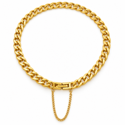 Bold Gold Curb Chain Necklace with Safety Chain Detail