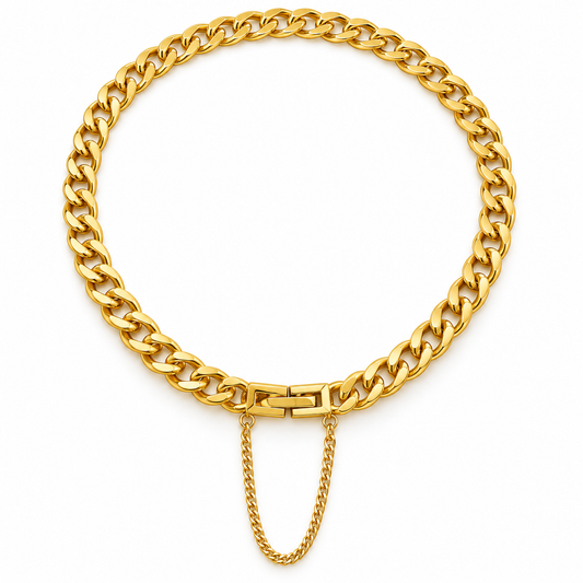 Bold Gold Curb Chain Necklace with Safety Chain Detail