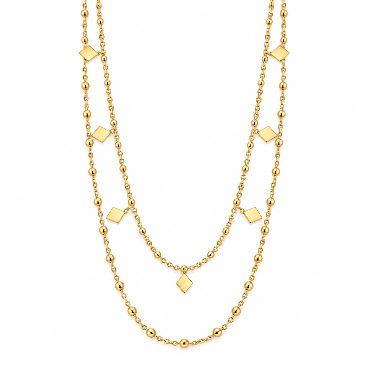 Layered Gold Geometric Charm Necklace