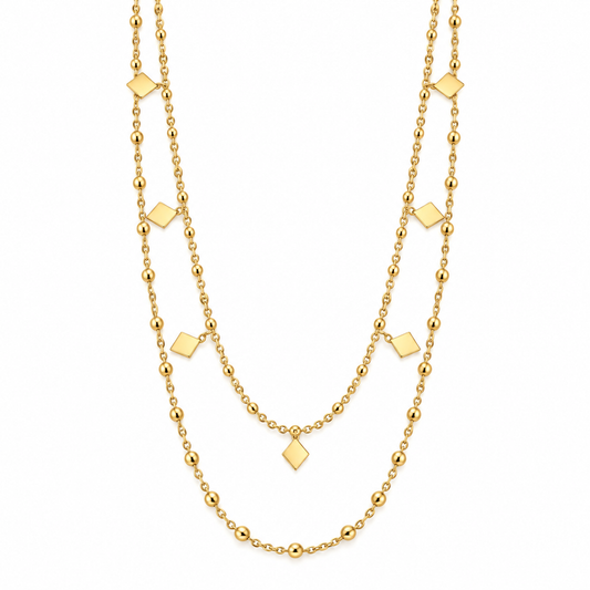 Layered Gold Geometric Charm Necklace