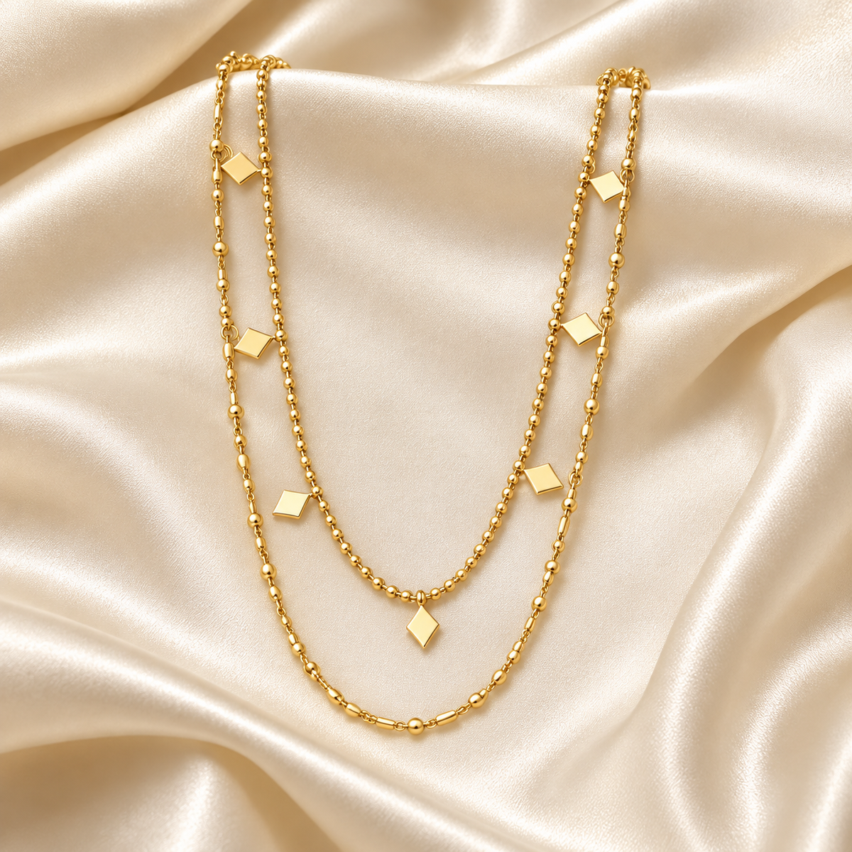 Layered Gold Geometric Charm Necklace