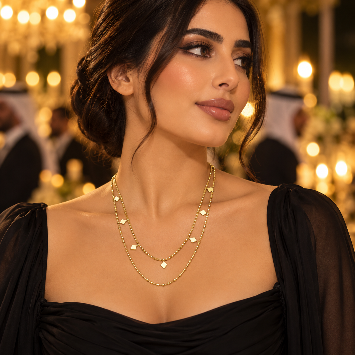 Layered Gold Geometric Charm Necklace