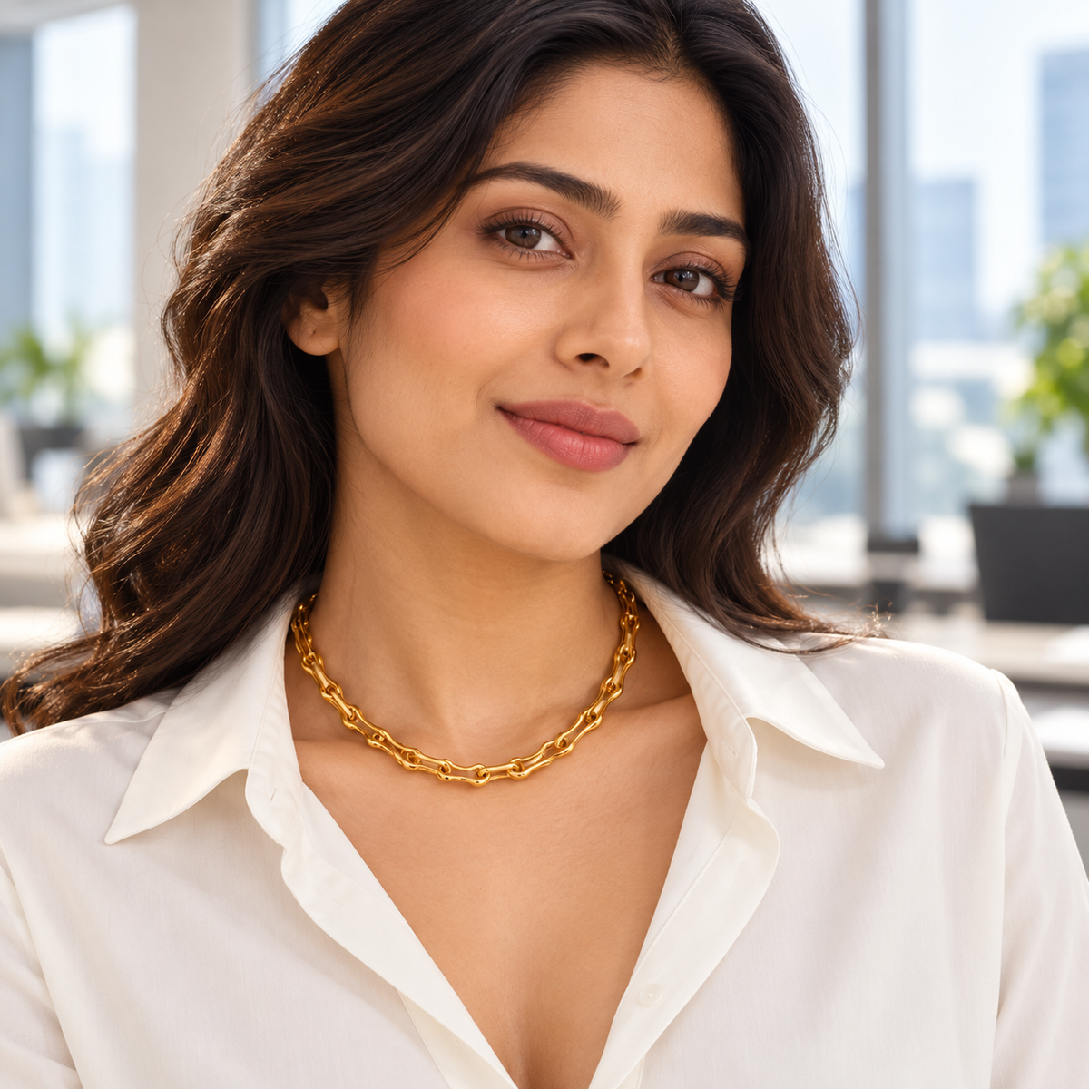Sculpted Gold Link Necklace