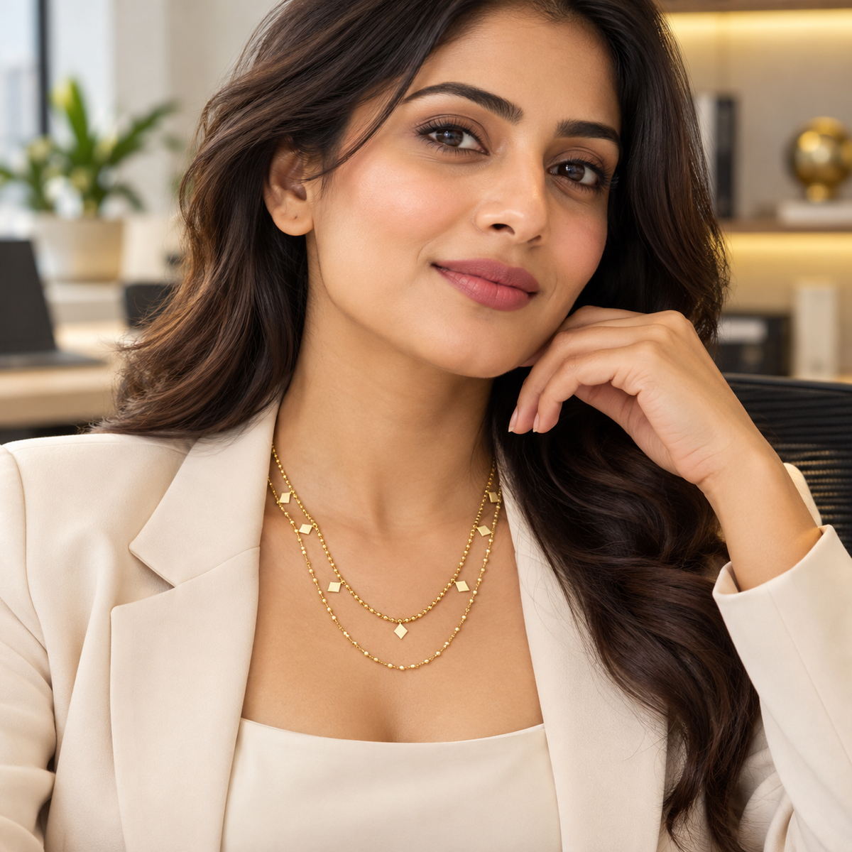 Layered Gold Geometric Charm Necklace