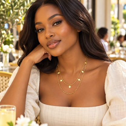 Layered Gold Geometric Charm Necklace