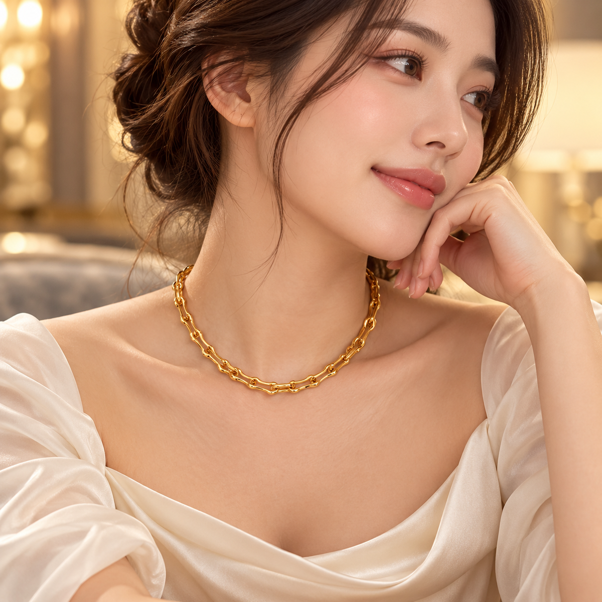 Sculpted Gold Link Necklace
