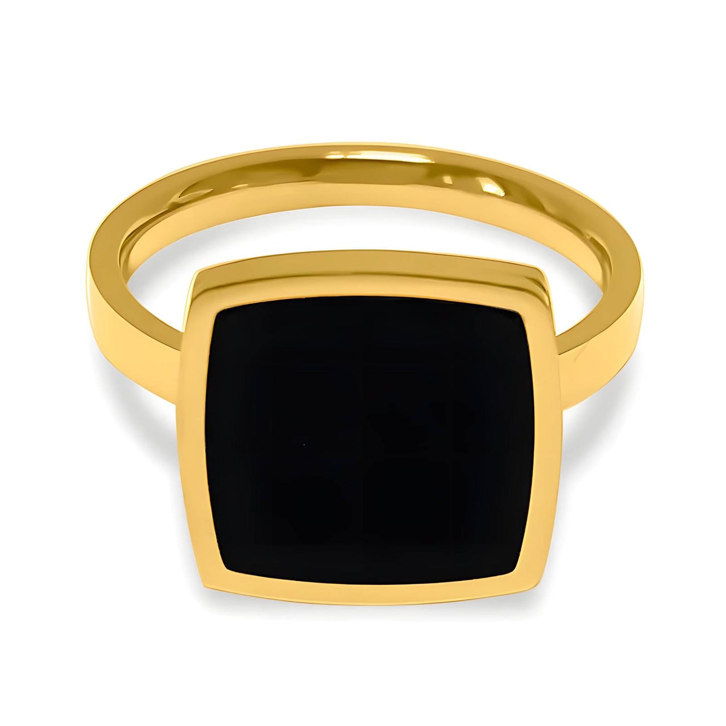 “Black Diamond Square” Ring – 18K Gold Elegance