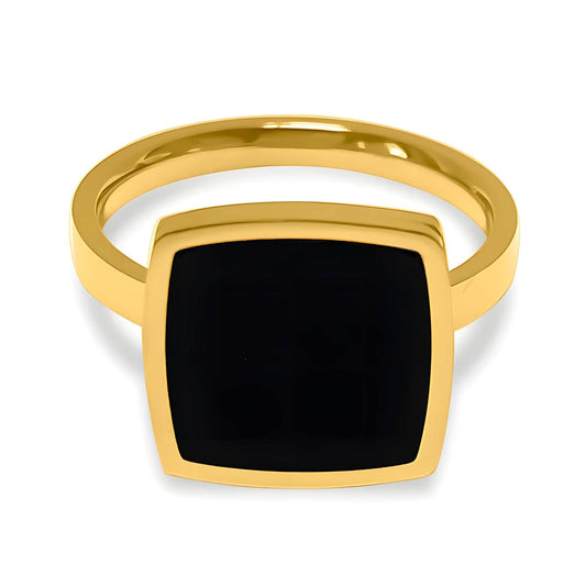 "Black Diamond Square" Ring – 18K Gold Elegance
