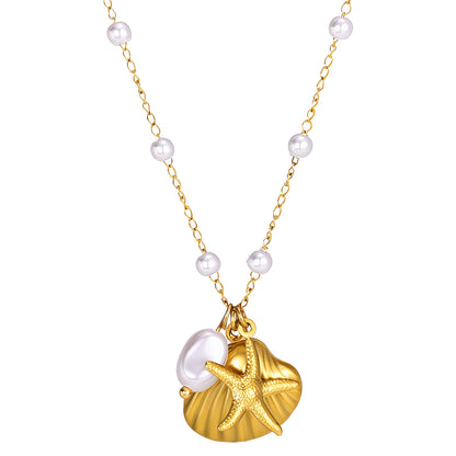 “Starfish & Seashell” Necklace – 18K Golden Glow