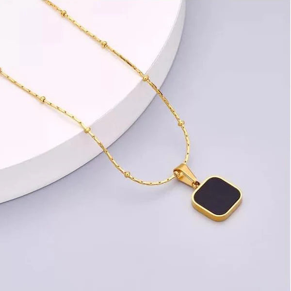 "Black Geometric Pendant" Necklace- 18K Premium Gold Plated