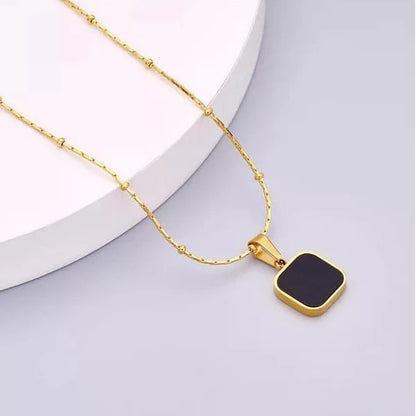 "Black Geometric Pendant" Necklace- 18K Premium Gold Plated