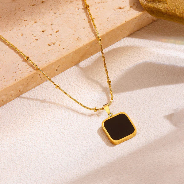 "Black Geometric Pendant" Necklace- 18K Premium Gold Plated