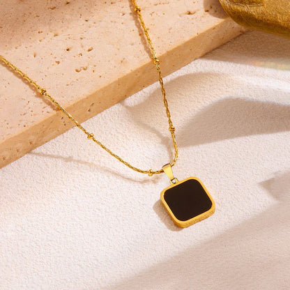 "Black Geometric Pendant" Necklace- 18K Premium Gold Plated
