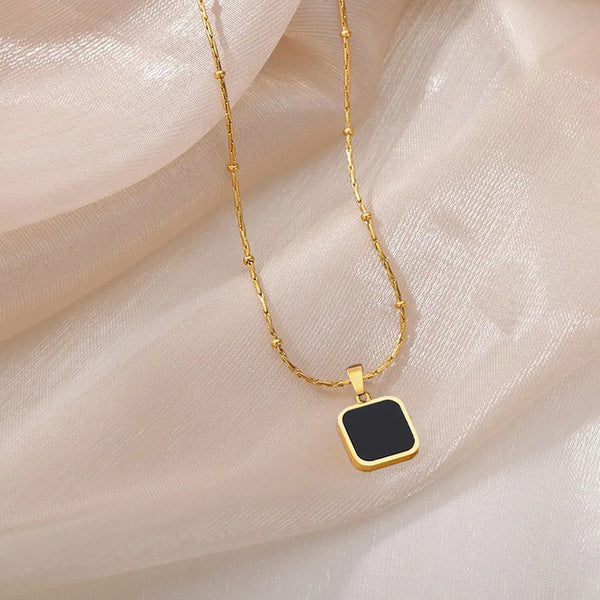 "Black Geometric Pendant" Necklace- 18K Premium Gold Plated
