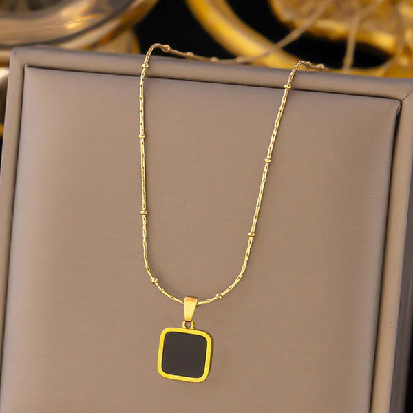 "Black Geometric Pendant" Necklace- 18K Premium Gold Plated