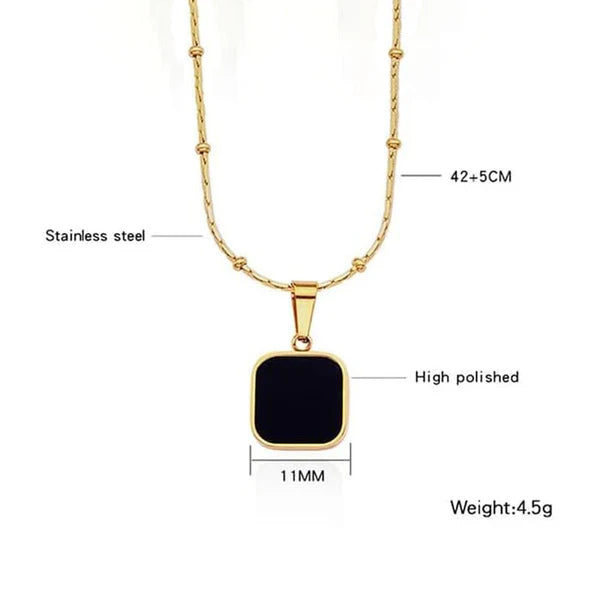 "Black Geometric Pendant" Necklace- 18K Premium Gold Plated