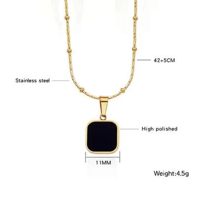 "Black Geometric Pendant" Necklace- 18K Premium Gold Plated