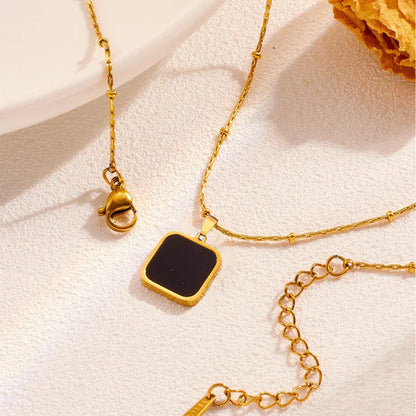 "Black Geometric Pendant" Necklace- 18K Premium Gold Plated