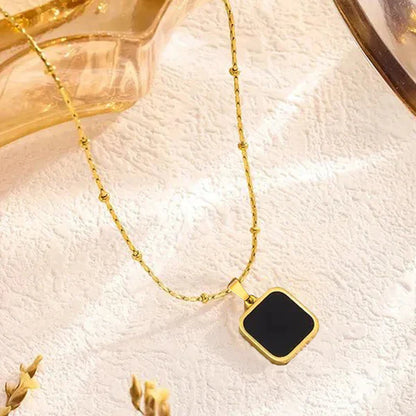"Black Geometric Pendant" Necklace- 18K Premium Gold Plated