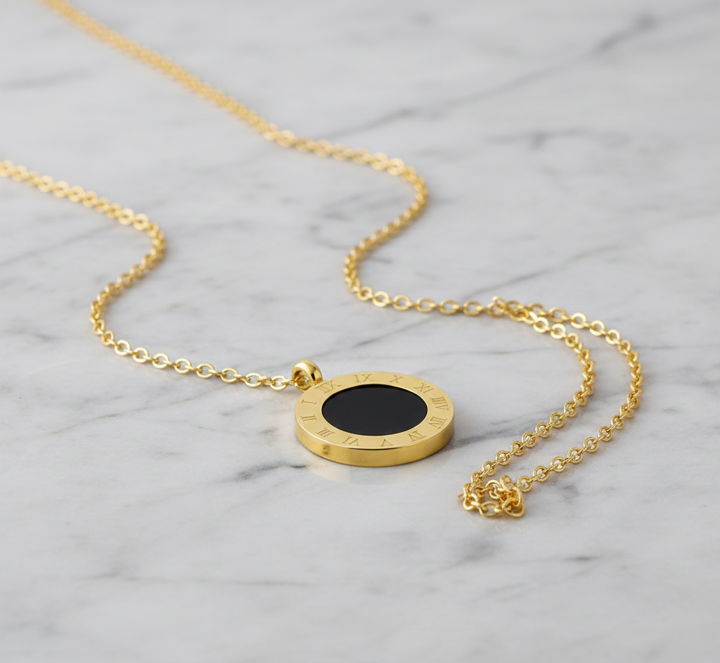 “Timeless Roman” Necklace – 18K Gold Glow