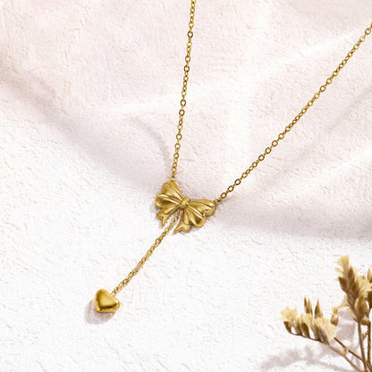 "Heart Themed Bow inspired Pendant" Necklace- 18K Premium Gold Plated