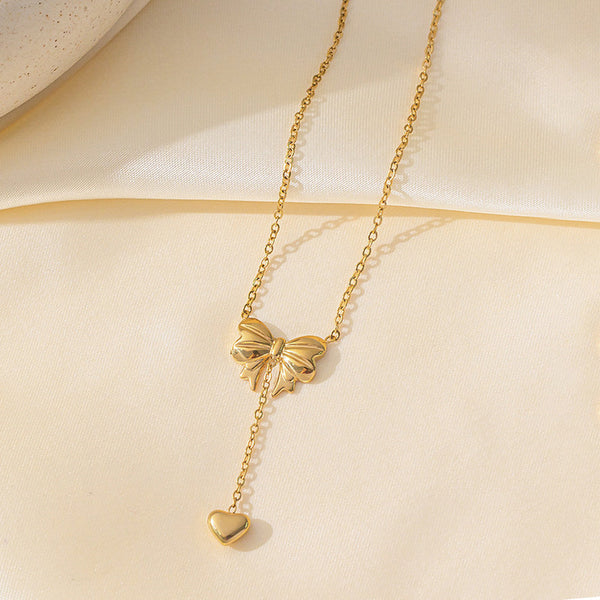 "Heart Themed Bow inspired Pendant" Necklace- 18K Premium Gold Plated