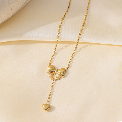"Heart Themed Bow inspired Pendant" Necklace- 18K Premium Gold Plated