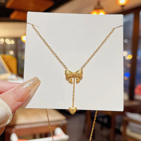 "Heart Themed Bow inspired Pendant" Necklace- 18K Premium Gold Plated
