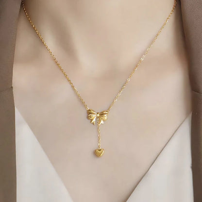 "Heart Themed Bow inspired Pendant" Necklace- 18K Premium Gold Plated