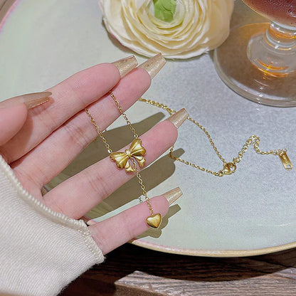 "Heart Themed Bow inspired Pendant" Necklace- 18K Premium Gold Plated