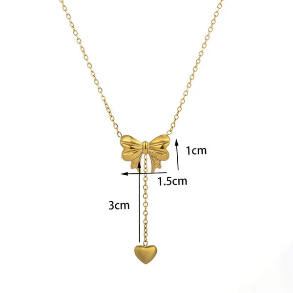 "Heart Themed Bow inspired Pendant" Necklace- 18K Premium Gold Plated