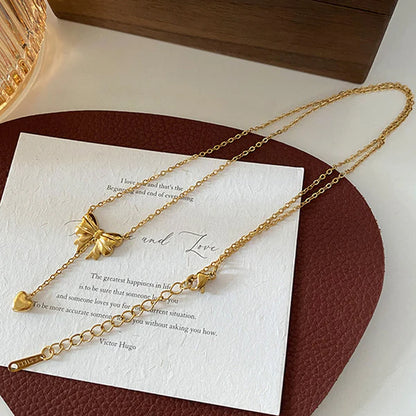 "Heart Themed Bow inspired Pendant" Necklace- 18K Premium Gold Plated