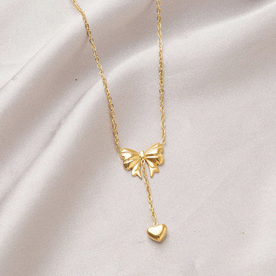 "Heart Themed Bow inspired Pendant" Necklace- 18K Premium Gold Plated