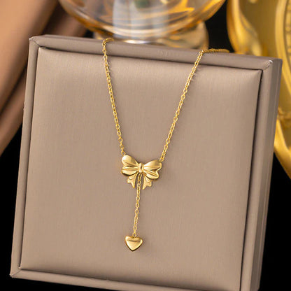 "Heart Themed Bow inspired Pendant" Necklace- 18K Premium Gold Plated