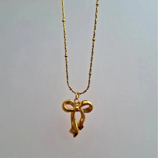 "Infinity Bow Pendant" Necklace- 18K Premium Gold Plated