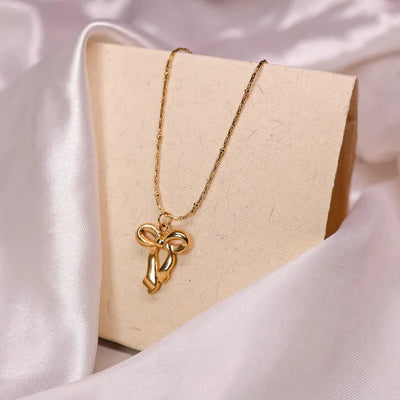 "Infinity Bow Pendant" Necklace- 18K Premium Gold Plated