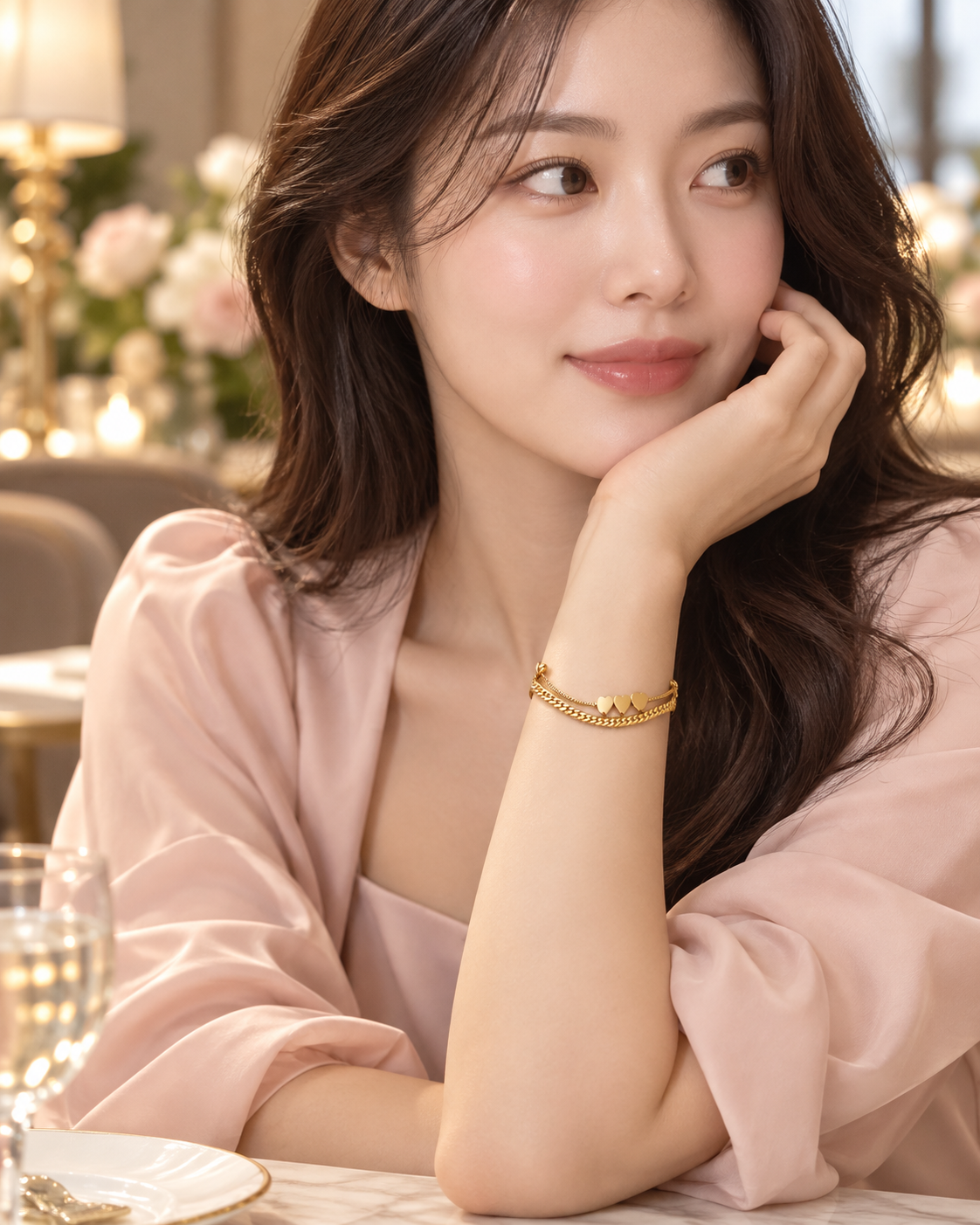 Triple Heart Layered Gold Bracelet