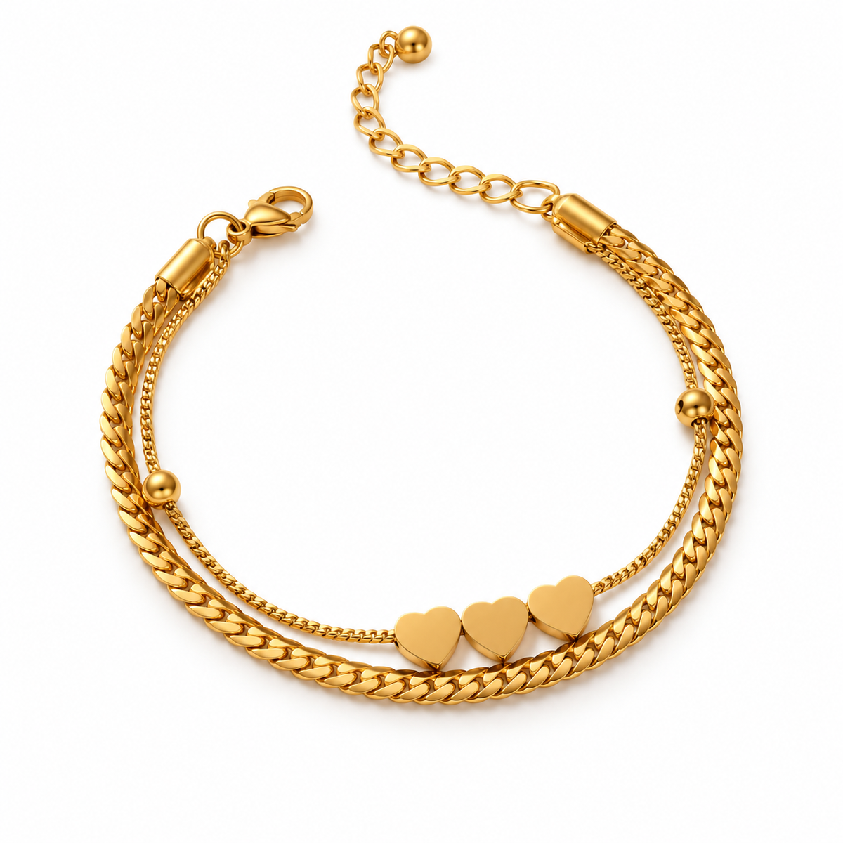 Triple Heart Layered Gold Bracelet