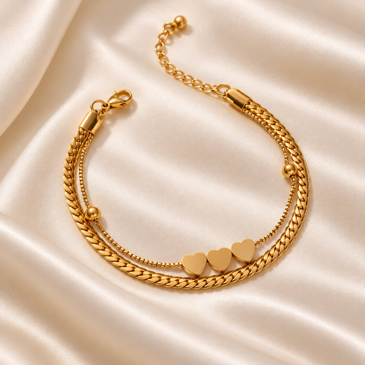 Triple Heart Layered Gold Bracelet