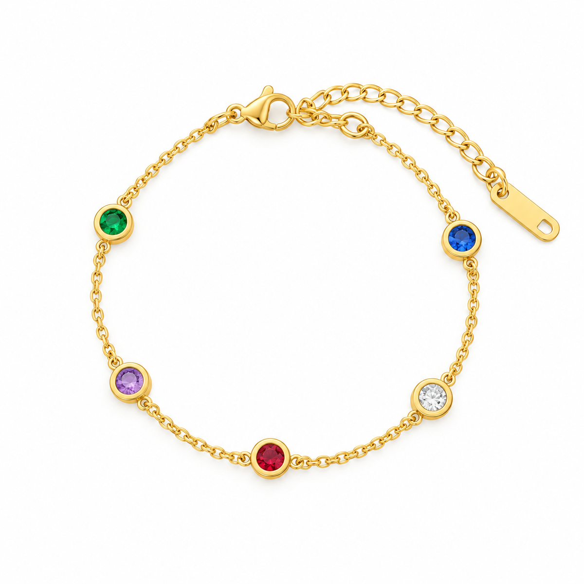 Multicolor Stone Gold-Plated Chain Bracelet