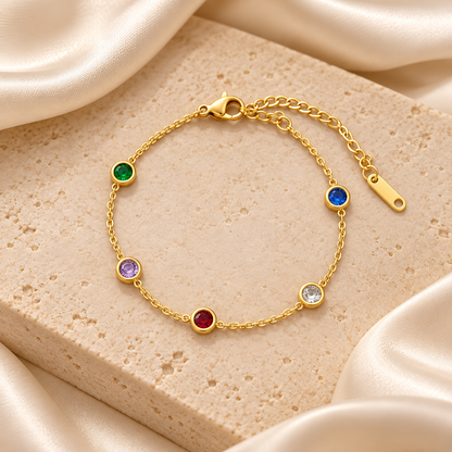 Multicolor Stone Gold-Plated Chain Bracelet