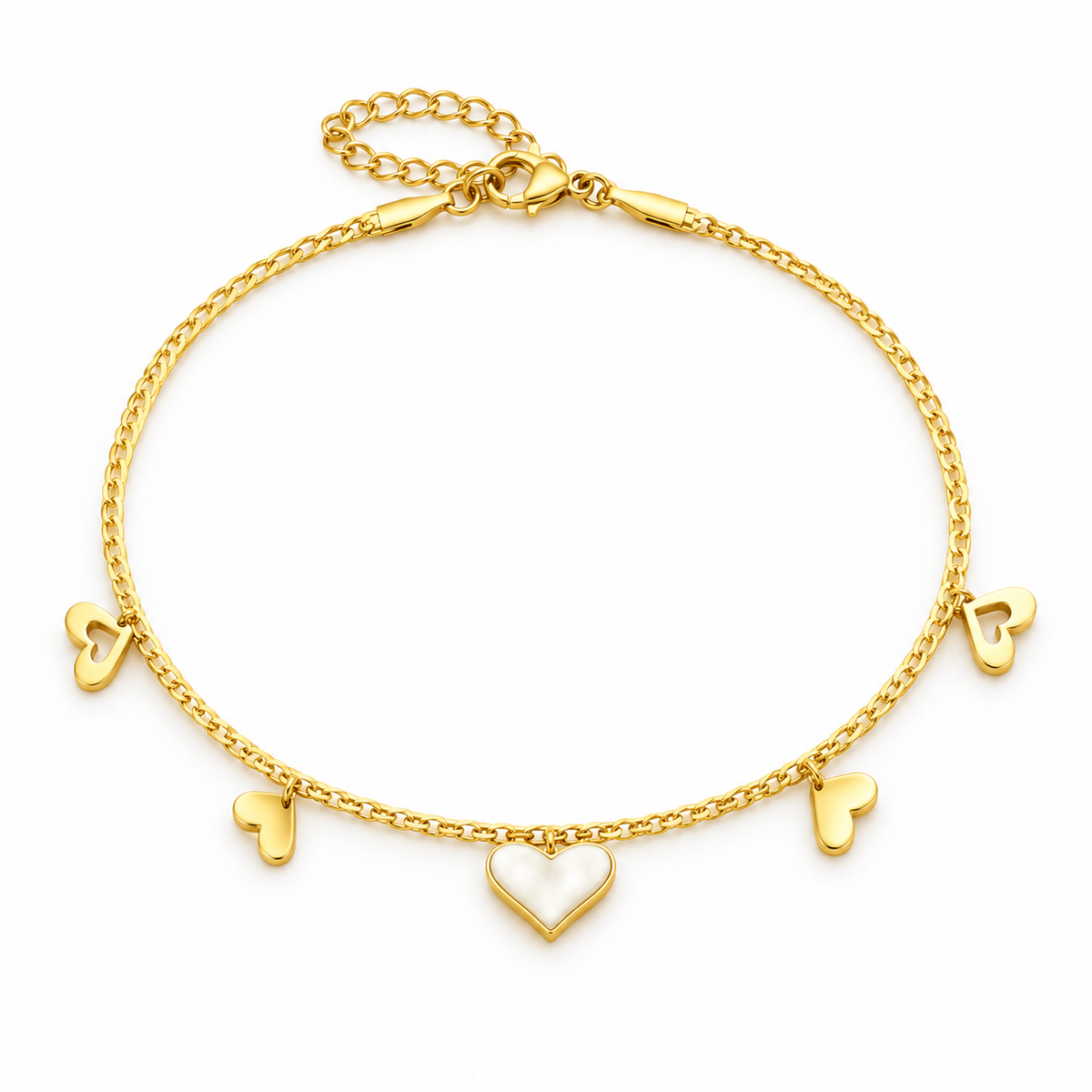Amora Heart Charm Gold Anklet – White Heart &amp; Dainty Gold Charms