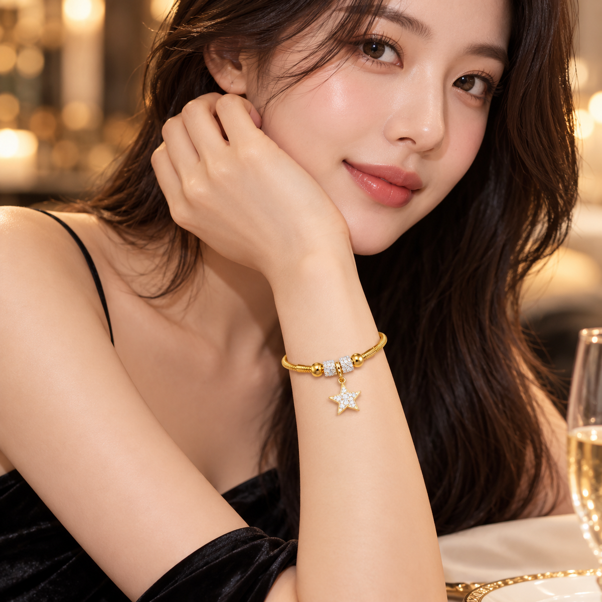 Celestial Crystal Star Charm Gold Bracelet