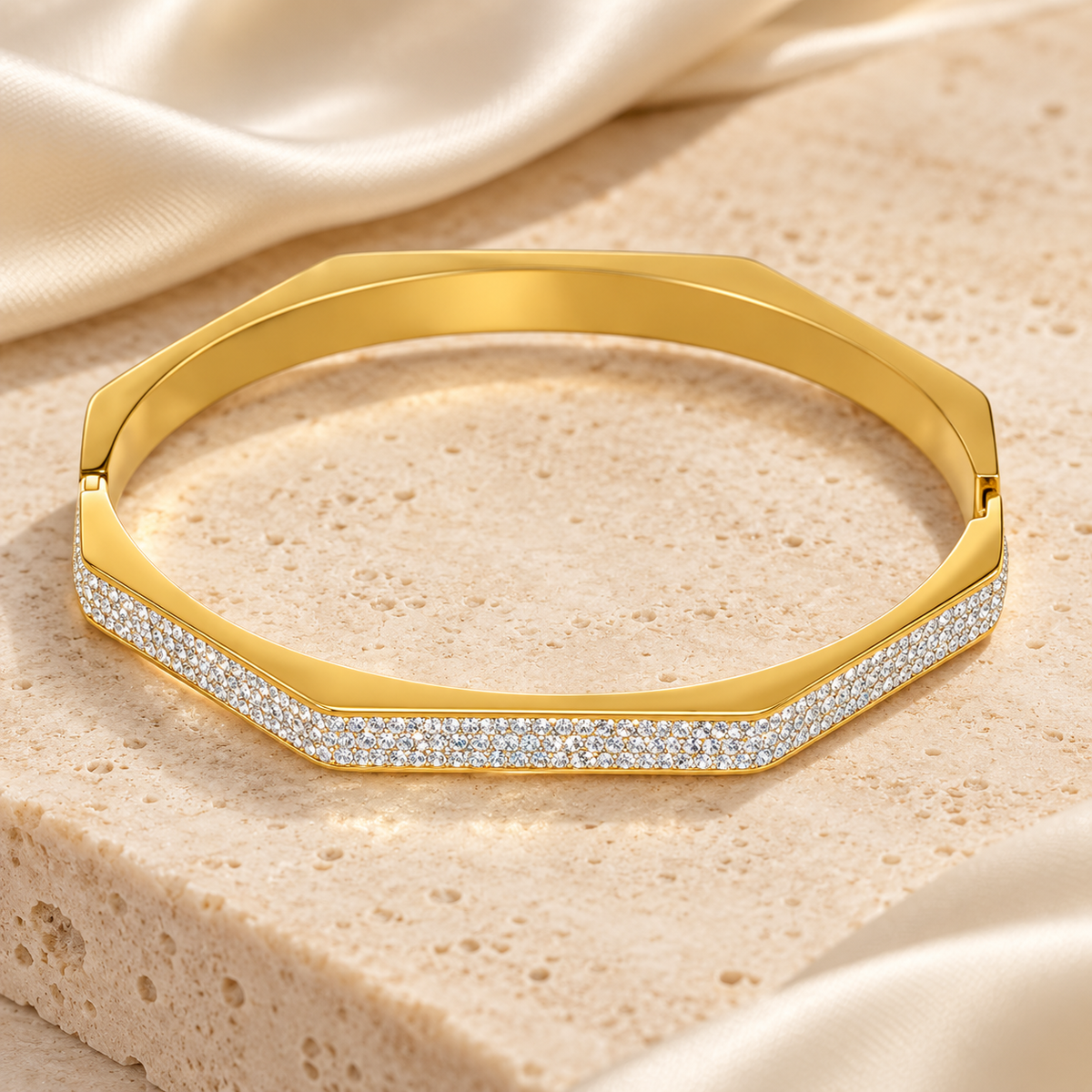 Luxe Pavé Geometric Gold Bangle