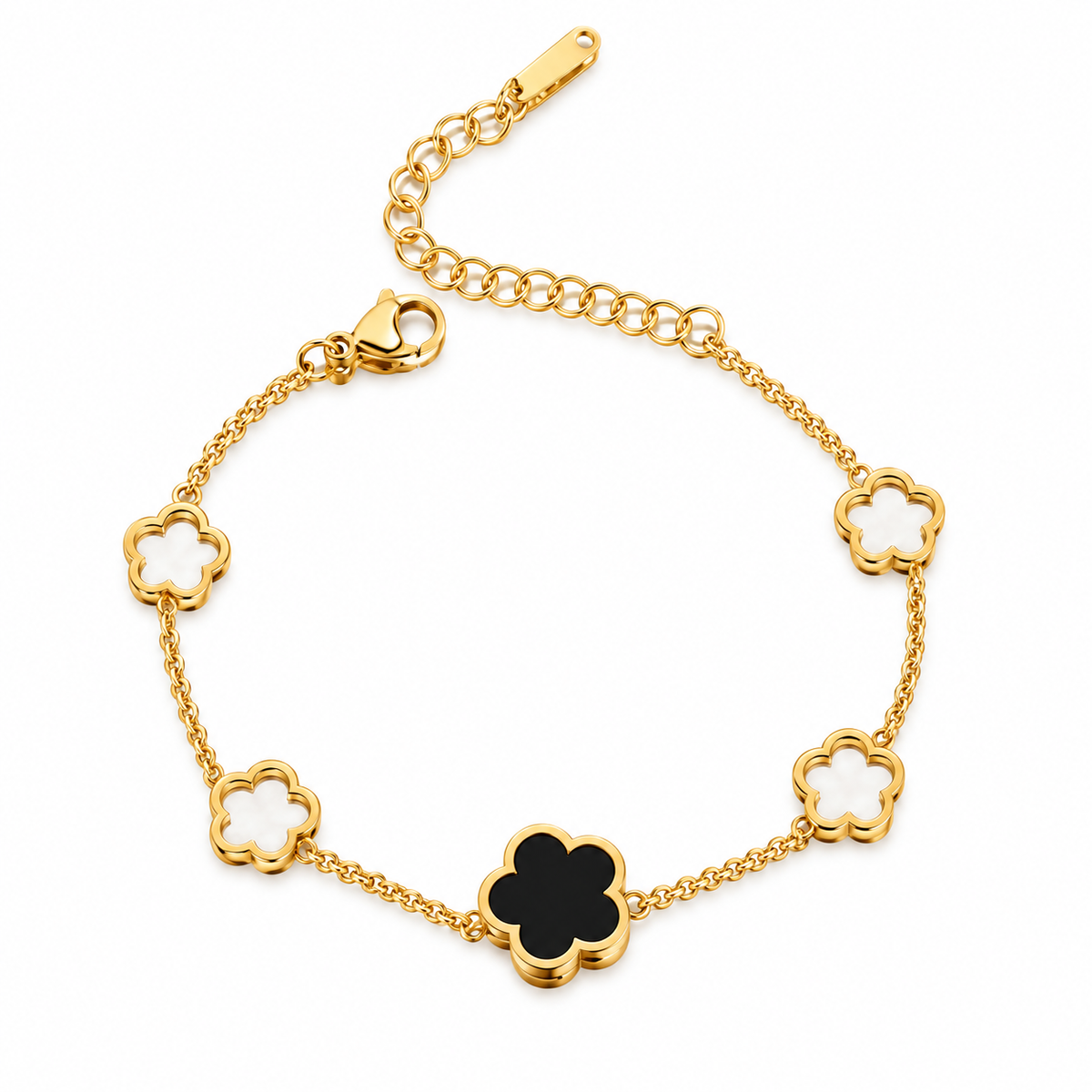 Noira Black & White Clover Charm Bracelet