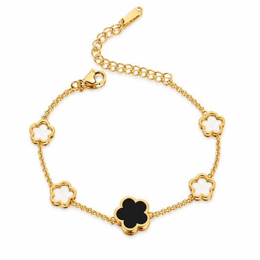 Noira Black & White Clover Charm Bracelet