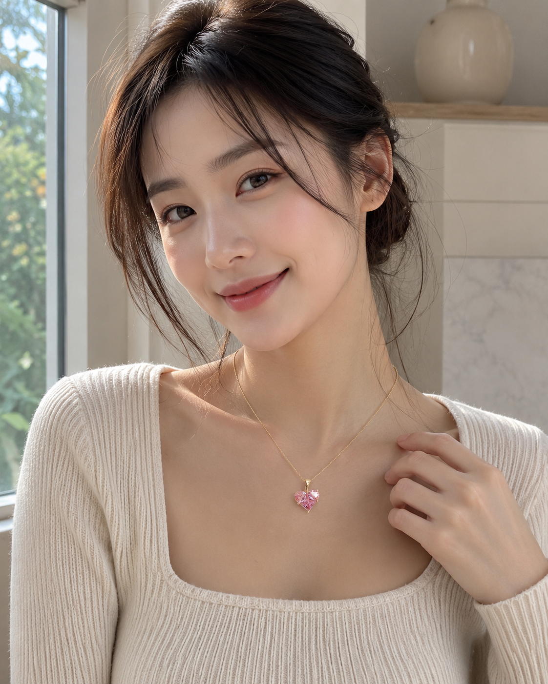 Pink CZ Heart Pendant Necklace by Catwalk Hub – product image 5